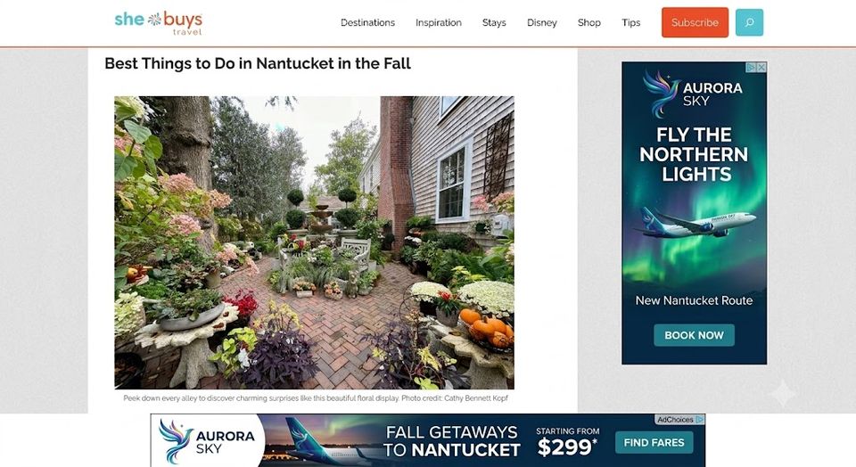 Example desktop takeover of SheBuysTravel by a single sponsor
