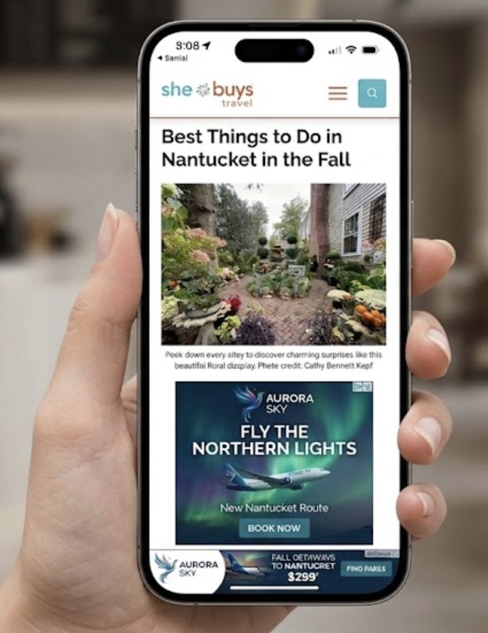 Example mobile takeover of SheBuysTravel by a single sponsor